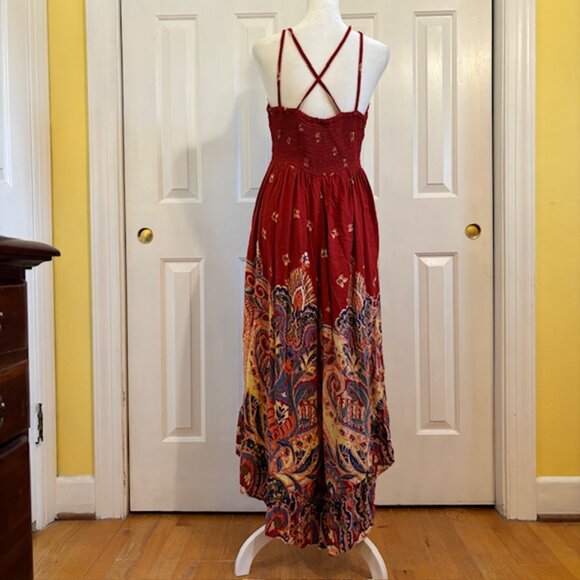 NWT Angie Multicolor Paisley Print Strappy Smocked Wide Leg Jumpsuit Size Large - Picture 6 of 11